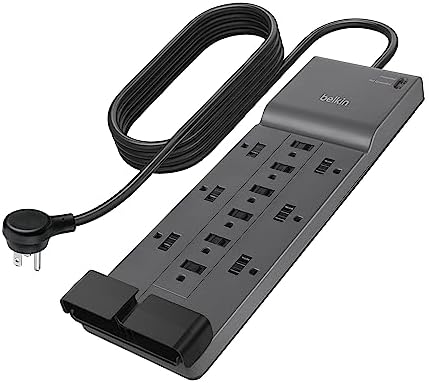 Belkin 12-Outlet Surge Protector Power Strip w/ 12 AC Outlets & 8ft Flat Plug, UL-listed Heavy-Duty Extension Cord for Home, Office, Travel, Computer, Laptop, Charger - 3,940 Joules of Protection
