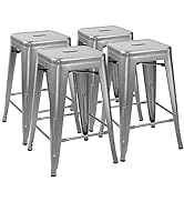 Furmax Metal Bar Stools High Backless Indoor-Outdoor Counter Height Stackable Stools (Sliver)