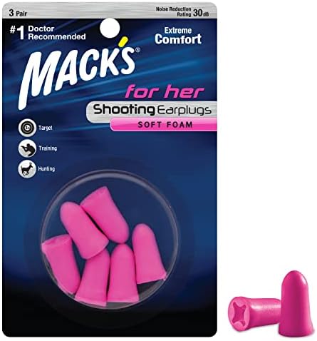 Mack's For Her Soft Foam Shooting Ear Plugs, 3 Pair - Small Earplugs for Hunting, Tactical, Target, Skeet and Trap Shooting