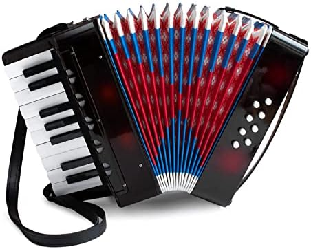 Kids Accordion,17 Key 8 Bass Button Mini Accordion Instrument,Toy Accordion Musical Instrument with Retractable Leather Strap for Child Children Kids Beginners Student Educational