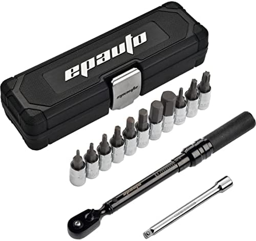 EPAuto Bike Tool 1/4 Inch Drive Click Torque Wrench Set (2 to 20 Nm), Hex/Torx Bit Socket Extension Bar Bicycle Maintenance Kit, Black