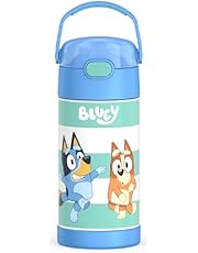 THERMOS FUNTAINER 12 Ounce Stainless Steel Vacuum Insulated Kids Straw Bottle, Bluey