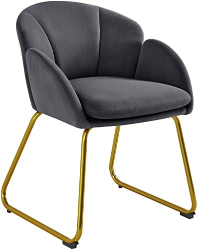 Yaheetech Flower Shape Velvet Armchair, Modern Side Chair Vanity Chair with Golden Metal Legs for Living Room/Dressing Room/Bedroom/Home Office/Kitchen, Dark Gray