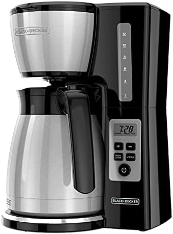 BLACK+DECKER 12 Cup Thermal Programmable Coffee Maker with Brew Strength and VORTEX Technology, Black/Steel