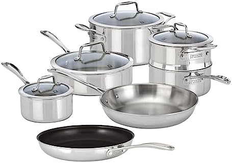 ZWILLING Vista Clad 10 Piece 18/10 Stainless Steel Cookware Set with Bonus Non-Stick Frypan
