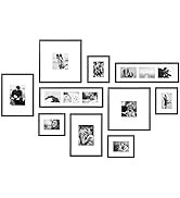 ArtbyHannah 10 Pieces Black & White Large Gallery Wall Frame Set, with Wood Frames and Family Pho...