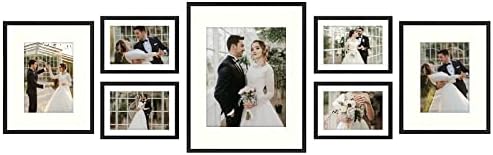 Golden State Art, Picture Frame Set 7 Pack, Gallery Wall Frame with One 11x14, Two 8x10, and Four 5x7. Aluminum Photos Frame for Wall or Tabletop Display (Style 1, Black, 7 Pack)