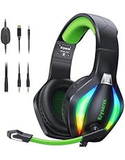 Krysenix PG1 Gaming Headset for PS4/PS5/PC/Xbox/Nintendo Switch, Xbox One Headset with AI Stereo Microphone Sound, Computer Headset with 3.5mm Jack &amp; RGB Light Black/Green