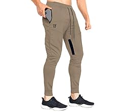 Mens Tapered Gym Joggers, Fitness Pants Casual Workout Track Pants with Zip Pockets