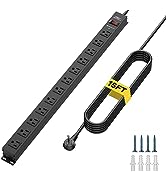 12-Outlet Slim Mountable Power Strip Surge Protector with 15ft Cord, Flat Plug, 2100 Joules, Meta...