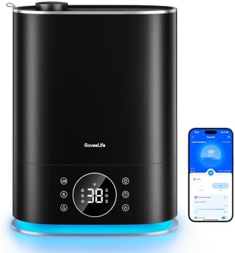 GoveeLife Smart Humidifiers for Bedroom, Cool&Warm Mist 7L Humidifier for Large Room, Auto Mode, Easy Top Fill, 70Hr Quiet Runtime, WiFi Air Humidifier with RGB for Baby, Plants Compatible with Alexa