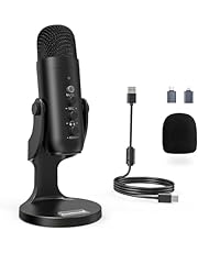 zealsound USB-C Condenser Microphone for PC, Mobile Phone, PS4, PS5, for Gaming, Podcast, Recording, Streaming, ASMR with Mute/Gain/Echo, Adapter for Phone, Compatible with Mac, Winows