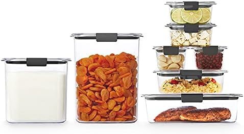 Rubbermaid 16-Piece Brilliance Food Storage Containers with Lids for Pantry, Lunch, Meal Prep, and Leftovers, Dishwasher Safe, Clear/Grey