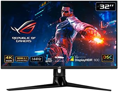 ASUS ROG Swift PG32UQR 32” 4K HDR 144Hz DSC HDMI 2.1 Gaming Monitor - UHD (3840 x 2160), IPS, 1ms, G-SYNC Compatible, Extreme Low Motion Blur Sync, Eye Care, DisplayPort, USB, DisplayHDR 600,BLACK