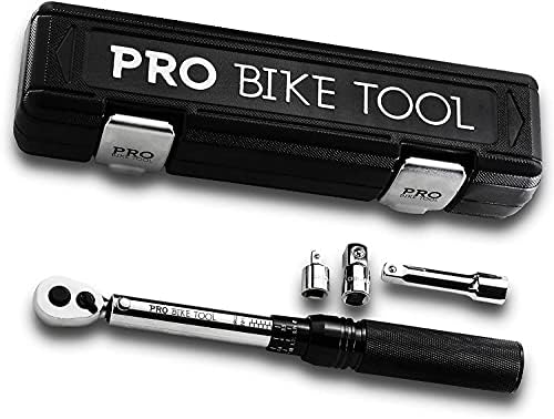 PRO BIKE TOOL 3/8 Inch Drive Click Torque Wrench Set - Bicycle Maintenance for 10 to 15 Nm - Includes 1/2" & 1/4" Adapters, Extension Bar & Storage Box