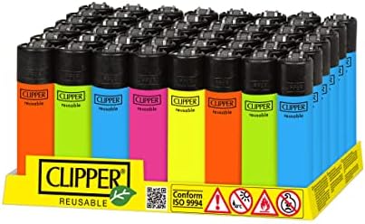 Clipper - Classic Large Reusable Lighter - Iconic Premium Refillable Lighters Bulk Pack - Replace Butane, Flint, and Spark Wheel for Unlimited Lights - 48 Pack - Solid Flourescent