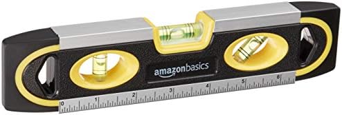 Amazon Basics 9-Inch Magnetic Torpedo Level and Ruler, 180/90/45 Degree Bubbles, Black