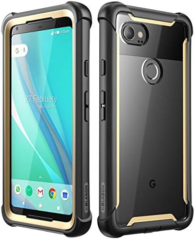 i-Blason Case for Google Pixel 2 XL 2017 Release, [Ares] Full-Body Rugged Clear Bumper Case with Built-in Screen Protector (Black/Blue)