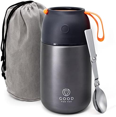 GOOD FOR YOU Thermos alimentaire de Boîte à repas inoxydable pour repas chauds ou froids - Boîte à lunch pour école, bureau, camping - Isolation double parois avec cuillère pliable et sac - Gris