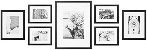 Gallery Perfect - 7-Piece Black Wall Frame Set - Kit with Decorative Art Prints - Hanging Template - Easy Installation Frame - Multi-Size Frames - Rectangular Wall Mount - Single Picture Frame