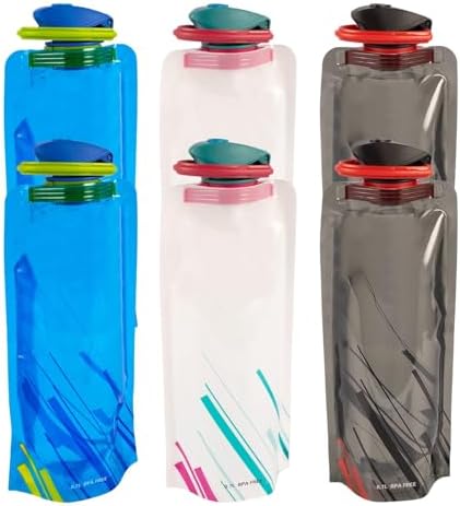 ylisen Collapsible Water Bottles for Travel – 6 Pack 24oz Foldable Water Bottle with Leakproof Lid, Food-Grade Silicone Portable Reusable BPA-Free Water Bottle for Hiking,Sports,Camping,Biking