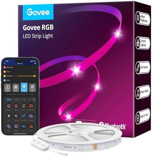 Govee 65.6ft LED Strip Lights, Bluetooth RGB LED Lights with App Control, 64 Scenes and Music Sync LED Strip Lighting for Bedroom, Living Room, Kitchen, Party, ETL Listed Adapter