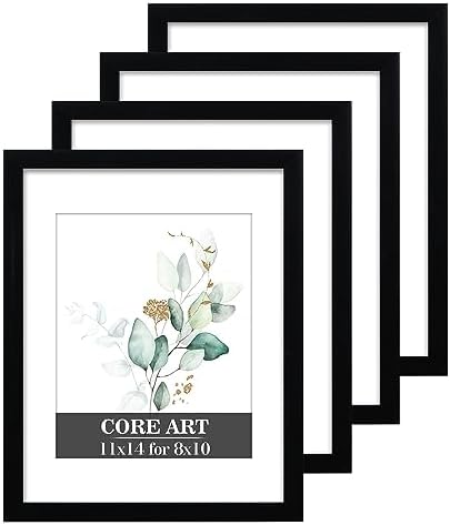 CORE ART 11x14 Picture Frame, Black Picture Frames 8x10 with Mat or 11 x 14 without Mat for Wall or Tabletop Display, Photo Frame Set of 4