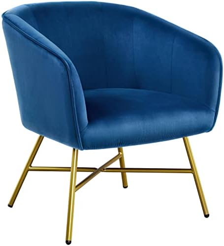 Yaheetech Accent Chair, Modern Velvet Living Room Chair with Metal Legs and Soft Padded, Comfy Side Chair for Bedroom/Office/Study/Waiting Room, Dark Blue