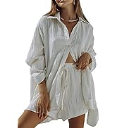 Fixmatti 2 Piece Casual Outfits Long Sleeve Button Down Shirt and Shorts Sweatsuit Sets