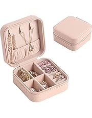 Mini Jewellery Box Organizer,Portable Jewelry Case,Travel Jewelry Organiser Box with Zipper,for Rings, Earrings, Necklaces, Bracelets,Perfect for Women Valentine Mother Birthday Gift (PINK)