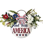 Idyllic God Bless America Sign Wreath 4th of July Wreath Patriotic Wreath for Front Door, 16" Red...