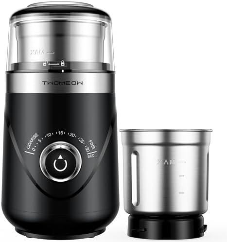 TWOMEOW Coffee Grinder, Adjustable Electric Grinder with Timing Knob, Coffee Bean Grinder and Spice Grinder with Removable Stainless Steel Bowl, Automatic Grinder for French Press and Espresso