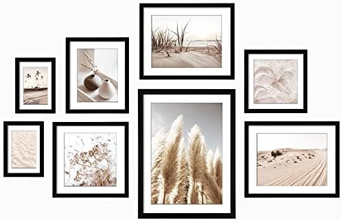 ArtbyHannah 8-Piece Picture Frame Set, Black, Multi-Size (11x14, 10x10, 8x8, 8x10, 2x12x9.5, 2x5x7), Neutral Style for Home Decor