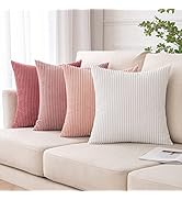 MIULEE Corduroy Pillow Covers Soft Soild Striped Throw Pillow Covers Set of 4 Decorative Square C...