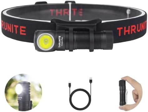 ThruNite TH20 Pro 1010 Lumen Rechargeable LED Headlamp, Powerful Right Angle Flashlight Compatible with AA Battery, for Indoor & Outdoor Adventures in Hiking, Camping, Cycling(Cool White)