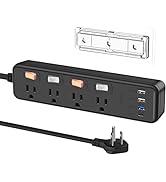 JUNNUJ Adhesive Individual Switches Power Strip with Thin Flat Plug, Side Mount Desk Outlet with ...