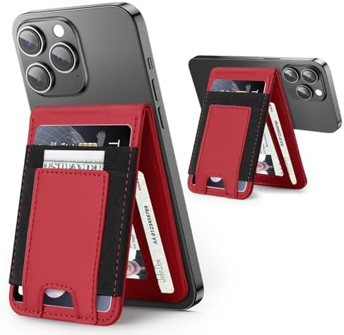 Miroddi Magnetic Wallet for Iphone Leather Phone Wallet for Magsafe Accessories Phone Wallet Magnetic Card Holder for Back of Apple 12 13 14 Red