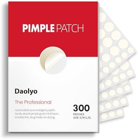 Daolyo Pimple Patches for Face, 4 Size 300 Counts Acne Patches, Hydrocolloid Patches for Covering Zits and Blemishes, Spot Stickers with Salicylic Acid, Tea Tree Oil & Calendula Oil