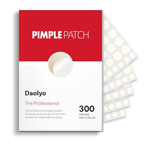 Daolyo Pimple Patches for Face, 4 Size 300 Counts Acne Patches, Hydrocolloid Patches for Covering Zits and Blemishes, Spot St