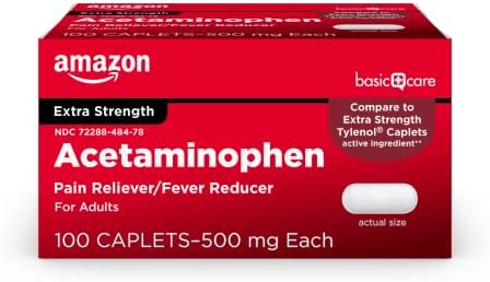 Amazon Basic Care Extra Strength Pain Relief, Acetaminophen Caplets, 500 mg, Pain Reliever/Fever Reducer, 100 Count