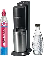 SodaStream Wassersprudler Crystal 3.0 Quick-Connect CO2-Zylinder und 1x Glaskaraffen, Silber, Schwarz/Titan, 45 cm