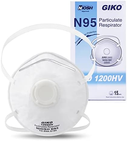 GIKO N95 Respirator Masks - 15Pcs NIOSH Certified Safety Masks Cup Particulate Respirator Mask with Breathing Valve for Adult, Men, Women, White