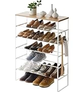 Yamazaki Home 6 Tier Wood Top Steel | Shoe Rack, One Size, White