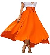 xxxiticat Women's Boho Maxi Skirt High Waist Front Lace Up A Line Elegant Swing Dress Pleated Fla...