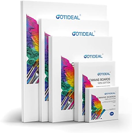 GOTIDEAL Canvases for Painting, 18 Pack Canvas Boards Multipack 4x4, 5x7, 8x10, 9x12,11x14,Primed White Blank Artist Canvas Variety Pack for Acrylic Paint, Oil Paint, Watercolor, Gouache
