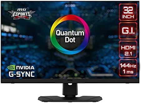 MSI MPG321UR QD 32" Gaming Monitor, 3840 x 2160 (UHD), IPS with Quantum Dot, 1ms, 144Hz, G-Sync Compatible, HDR 600, HDMI, Displayport, USB Type-C, Tilt, Swivel, Height Adjustable, Black