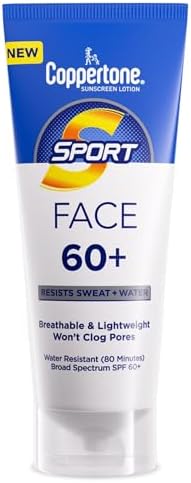 Coppertone Sport Face Sunscreen Lotion SPF 60+, Water Resistant Sunscreen, Broad Spectrum SPF 60+ Sunscreen, 2.5 Fl Oz Tube