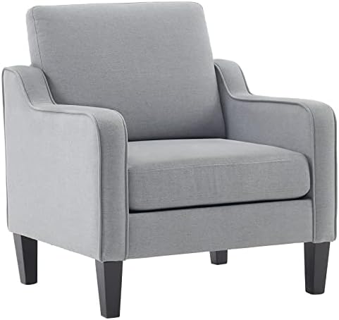 VINGLI Mid century Modern Accent Chair,Light Grey Fabric Accent Chairs for Living Room Upholstered Armchair with Scooped Arms for Bedroom,Apartment,Studio,Office,Waiting Room