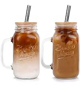 ANOTION Mason Jar with Lid and Straw, 24oz Regular Mouth Mason Jars with Handle Drinking Glasses ...