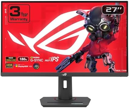 ASUS ROG Strix 27” 1440P USB-C HDR Gaming Monitor (XG27ACG) -QHD, 180Hz, 1ms, Fast IPS, DCI-P3 95%, Extreme Low Motion Blur Sync, G-Sync Compatible, Tripod Socket, Aura Sync, AI Gaming, 3yr Warranty